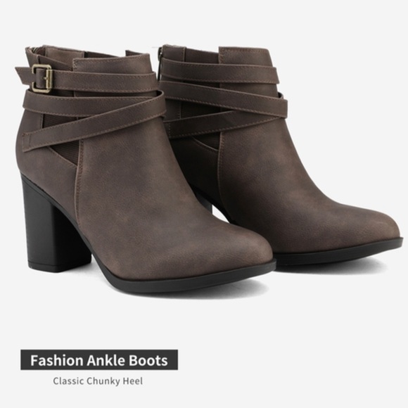 Dream Paris Stacked Mid Heel Chunky Ankle Booties - Picture 4 of 9